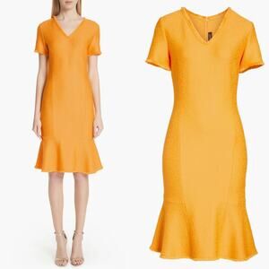 St. John Collection Caris Knit Dress Wool Blend Orange Size 10 NEW‎